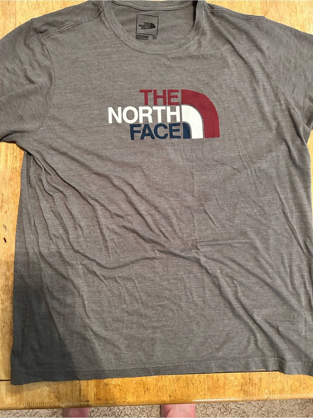 The North Face Men's Gray Short Sleeve Tee with Red, White & Navy XXL